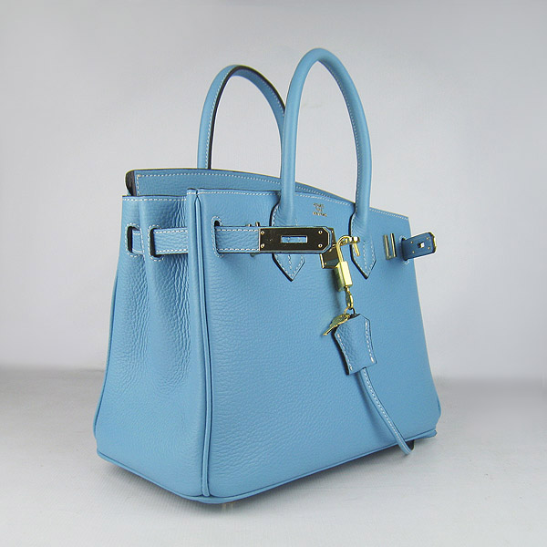 Replica Hermes Birkin 30CM Togo Leather Bag Light Blue 6088 On Sale